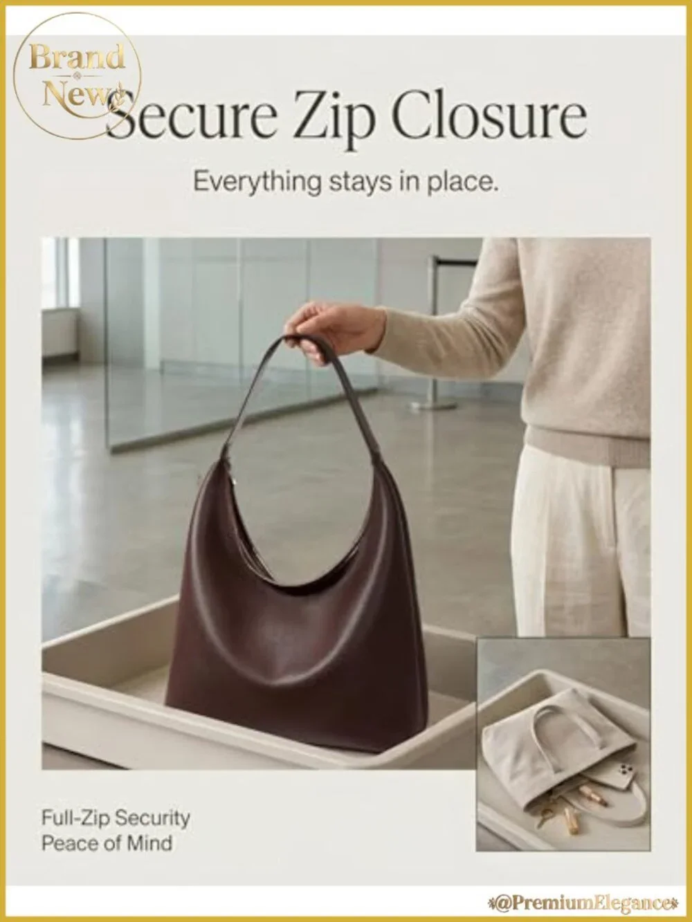 Large Hobo Bag Women Soft Vegan Leather Shoulder Tote Zipper